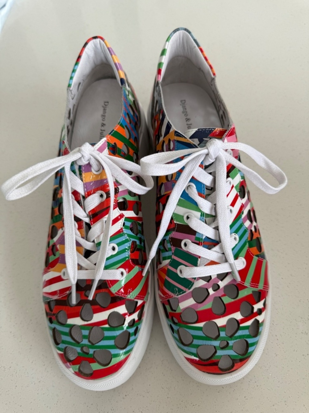 NWT Django & Juliette Yarry-DJ Leather Sneakers EU 42 Colourful Patent Lace Up - Picture 4 of 10